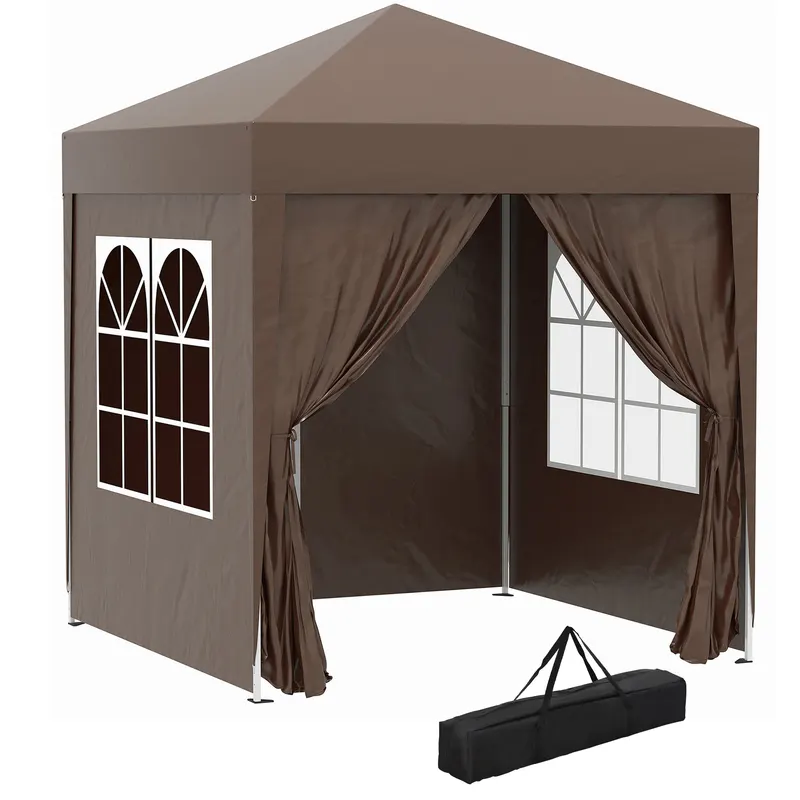 Outsunny Pavilion Pop-up Impermeabil cu 4 Pereți Detașabili și Geantă de Transport, 2x2x2.4 m, Maro | Romania