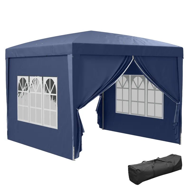 Outsunny Foisor de gradina pliabil din otel si tesatura Oxford cu funii si cuie incluse, 2,95x2,95x2,58 m, alb | RO