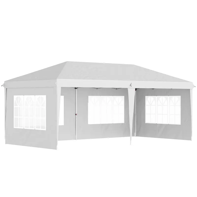 Outsunny Foisor de gradina cu ferestre, inaltime reglabila cu pereti detasabili, 585x295x270cm alb | RO