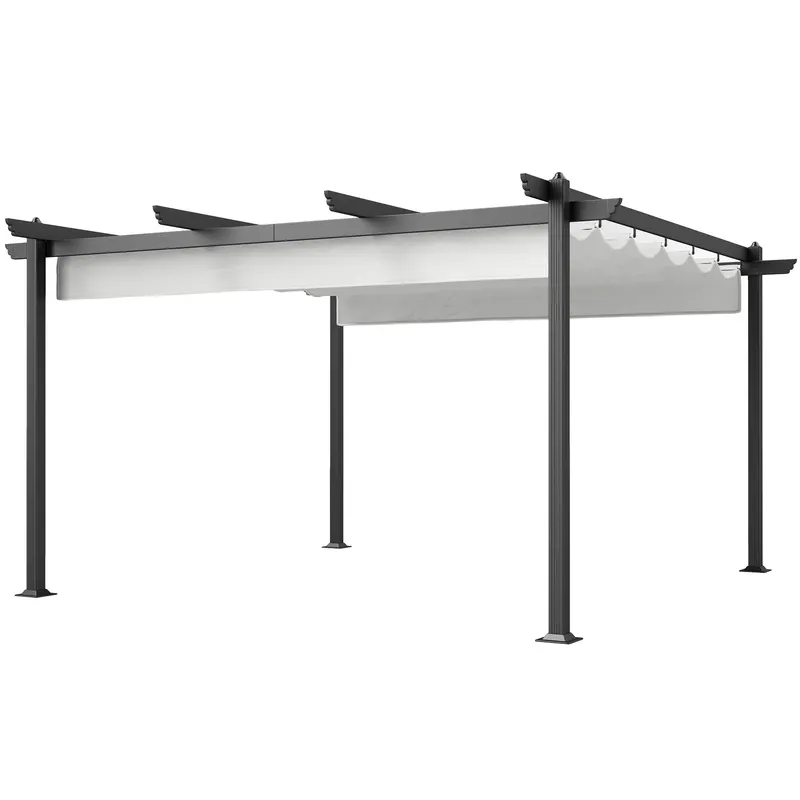 Outsunny Pergolă Retractabilă cu Structură din Aluminiu, Copertină de Soare pentru Grădină sau Terasă, 390x390x223 cm, Alb | Romania