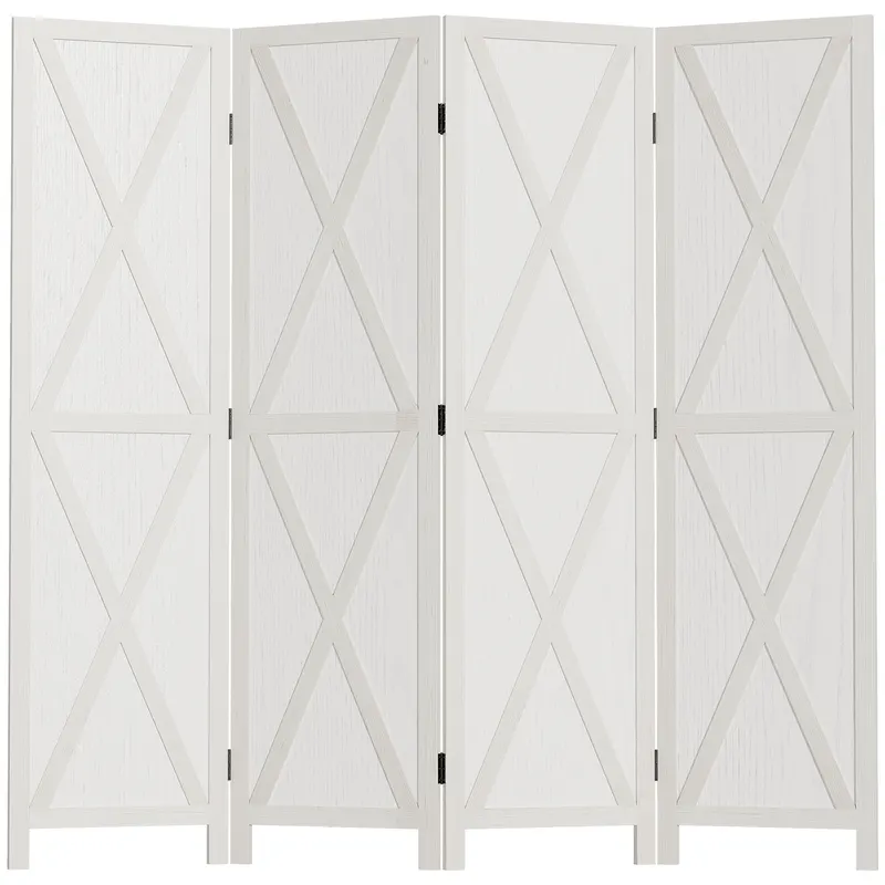 HOMCOM Paravan Interior cu 4 Panouri Pliabile din Lemn, 182x170 cm, Alb | Romania