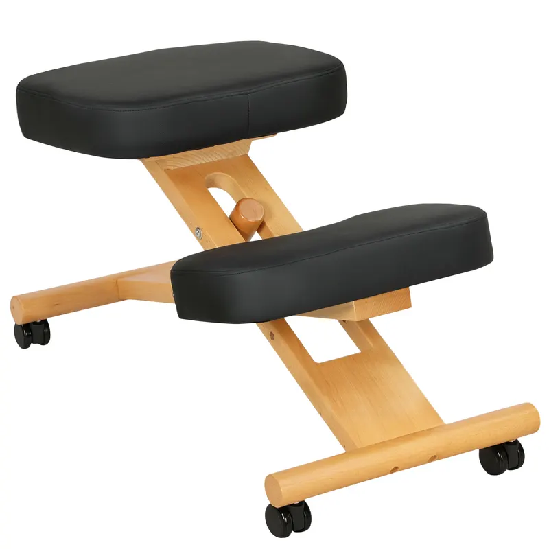 HOMCOM Scaun Ergonomic pentru Genunchi cu Înălțime Reglabilă din Lemn cu Rotile, 42x70x42-52 cm, Negru | Romania