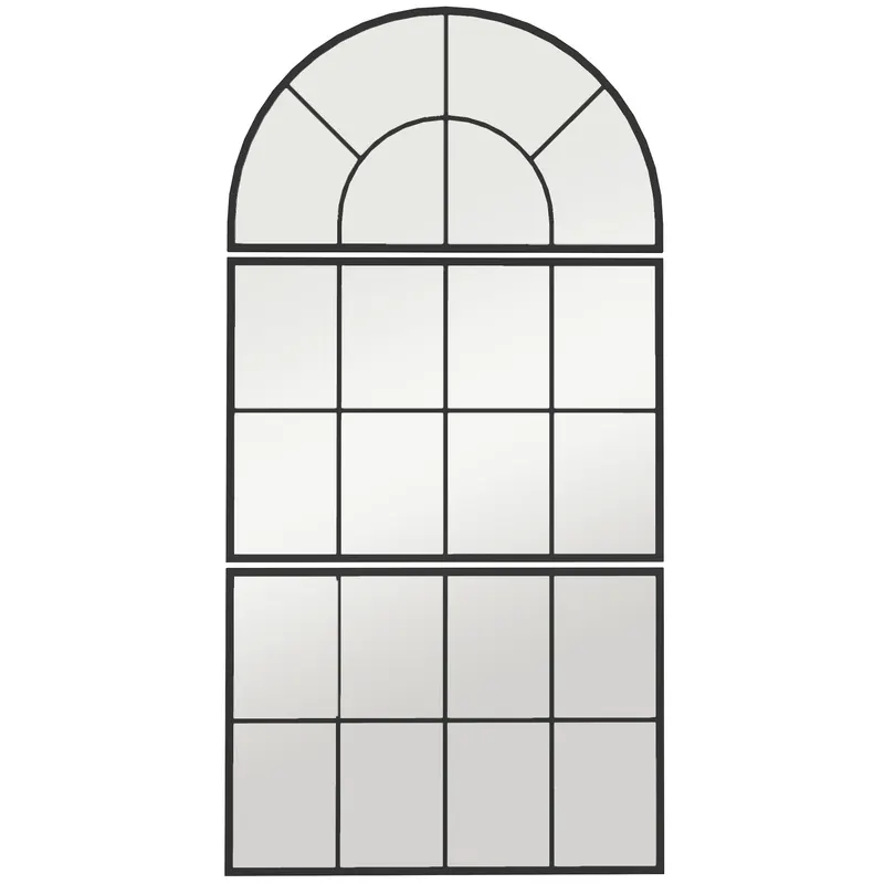 HOMCOM Oglindă de Perete Arcuită în Formă de Fereastră pentru Hol și Sufragerie cu 3 Agățători, 76x43 cm, Negru | Romania