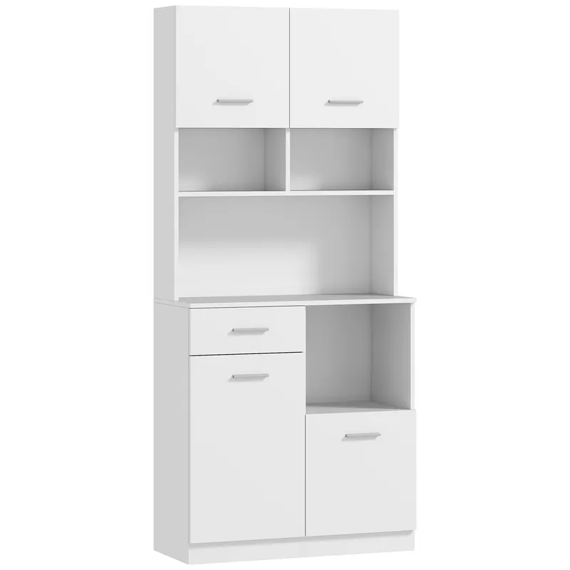 HOMCOM Dulap Înalt pentru Bucătărie cu Sertar, 4 Dulapuri și 3 Spații Deschise, 80x35x180 cm, Alb | Romania