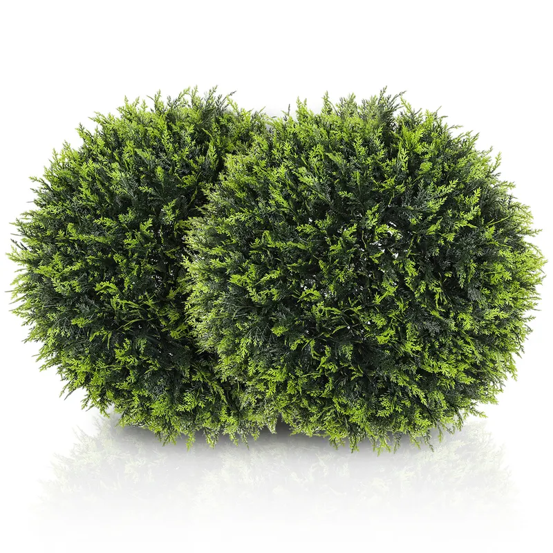 HOMCOM Set de 2 Plante Artificiale Sferice de Cedru, Plante Fictive Anti-UV, Ø45 cm, Verde | Romania