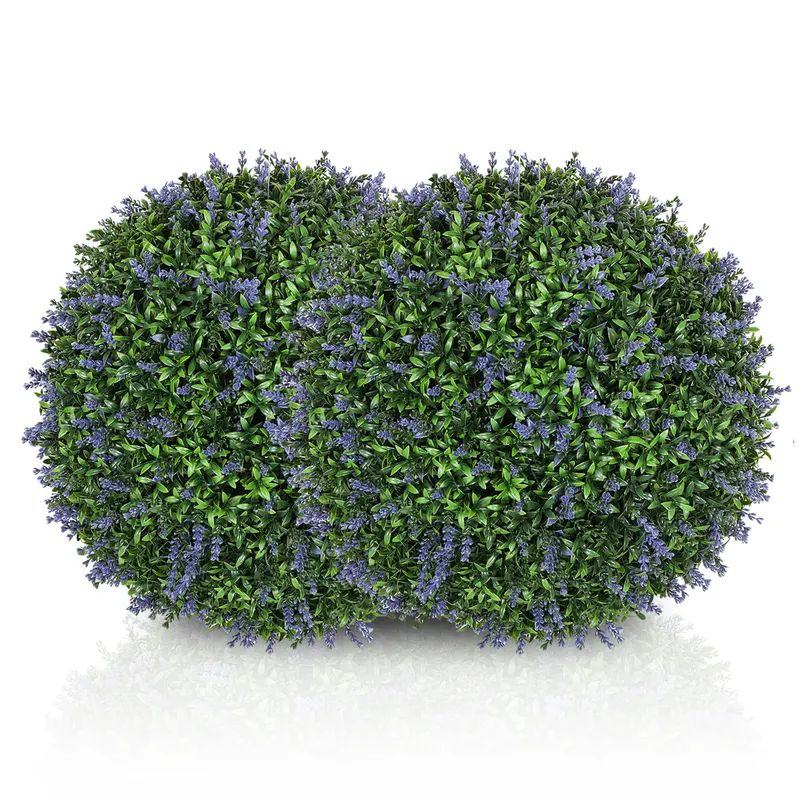HOMCOM Set de 2 Plante Artificiale Sferice cu Flori de Lavandă, Ø42 cm, Violet | Romania