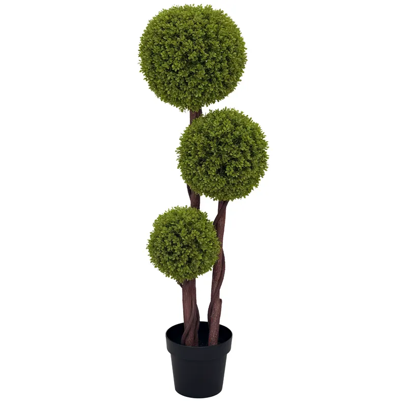 HOMCOM Plantă Artificială de Buxus cu 3 Sfere, Ghiveci Inclus și Bază Întărită, Ø19,5x115 cm, Verde | Romania