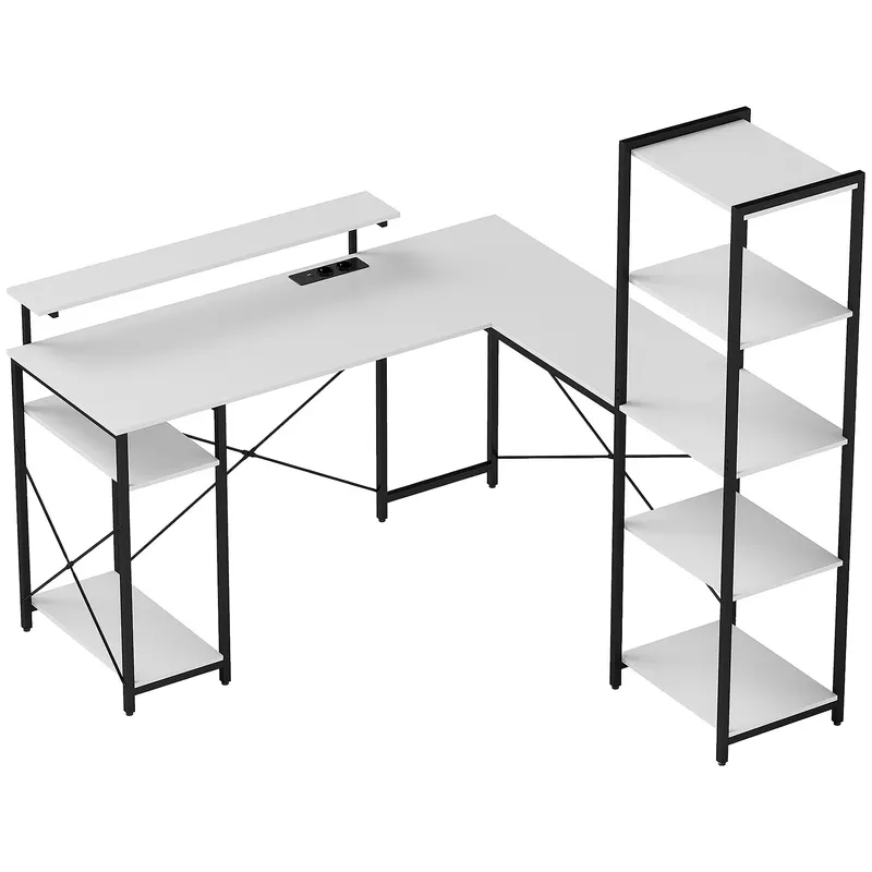 HOMCOM Birou de Colț pentru Computer în Formă de L cu Bibliotecă, 137x140x139,5 cm, Negru | Romania