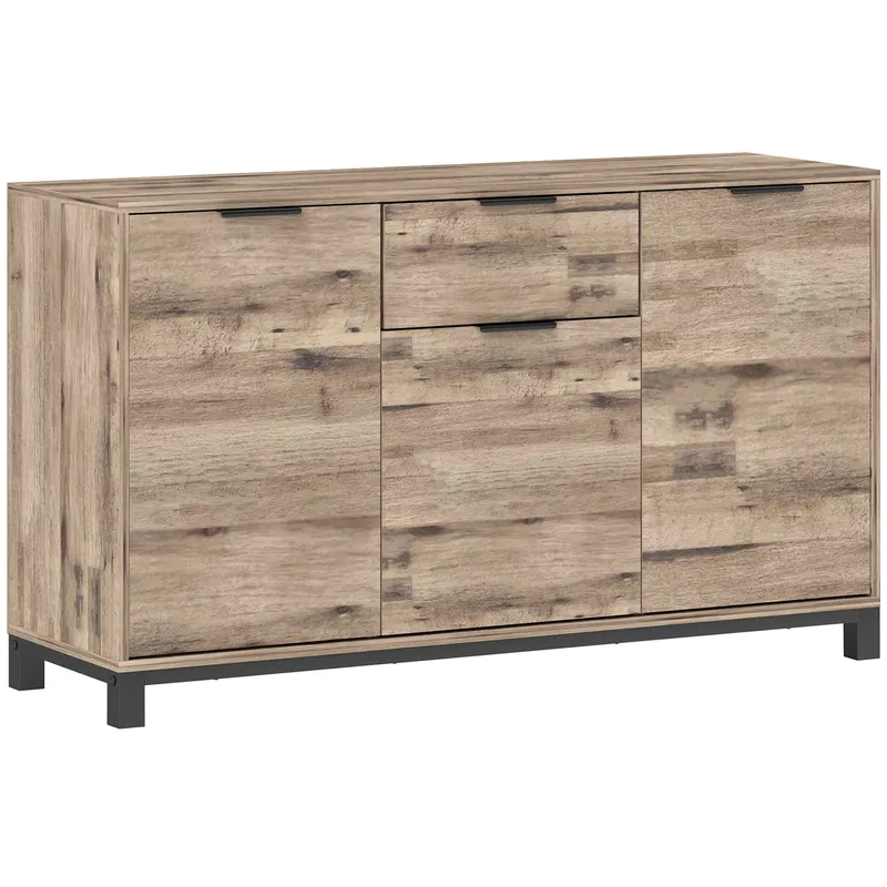 HOMCOM Bufet cu Sertar și 3 Dulapuri cu Rafturi Reglabile, 120x36,5x70 cm, Maro | Romania