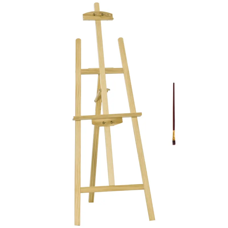HOMCOM Șevalet de Pictură din Lemn de Pin Reglabil, Portabil și Pliabil cu Pensulă, 51,5x71,5x134,5 cm, Natural | Romania