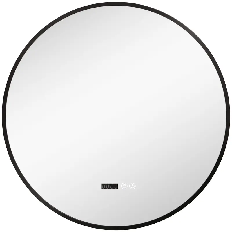 HOMCOM Oglindă de Baie Anti-Ceață cu Lumini LED Reglabile, Ø70x3 cm, Negru | Romania