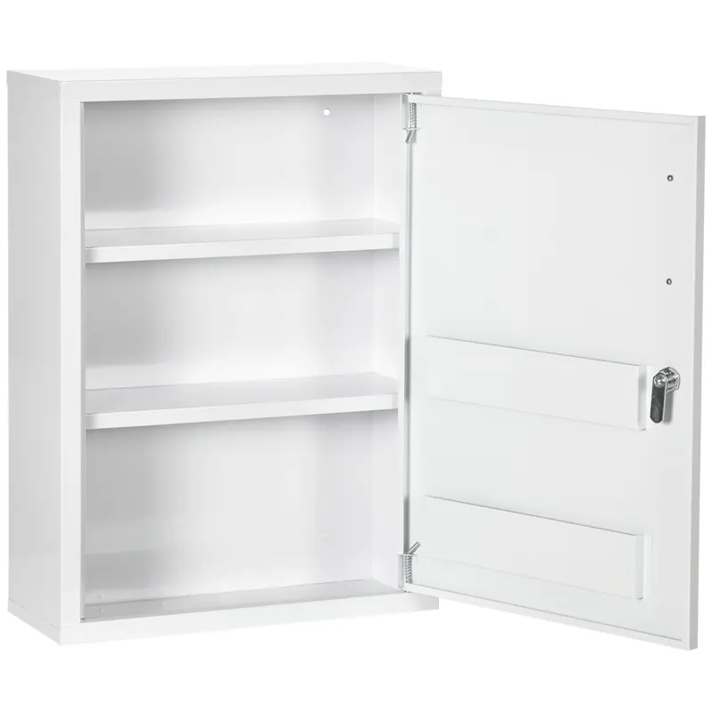 Kleankin Dulăpior de Medicamente cu 2 Rafturi și 2 Chei de Siguranță, 40x15x53,5 cm, Alb | Romania