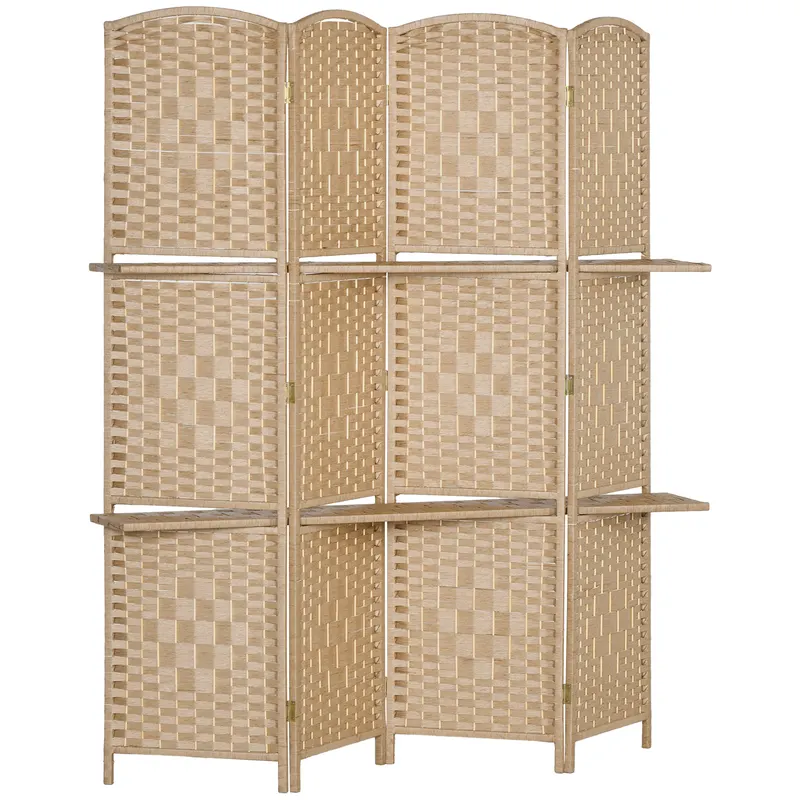 HOMCOM Paravan Interior Pliabil cu 4 Panouri și Rafturi, 160x1,6x170 cm, Natural | Romania