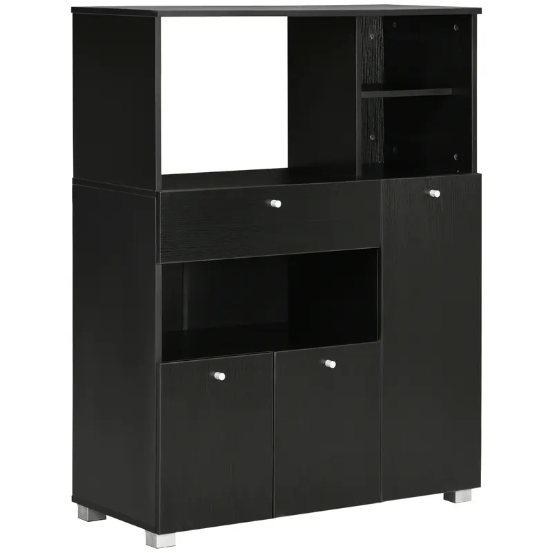 HOMCOM Bufet de Bucătărie pentru Cuptor cu Microunde, Mobilier cu Dulapuri, Rafturi și Sertar, 90x40x120 cm, Negru | Romania
