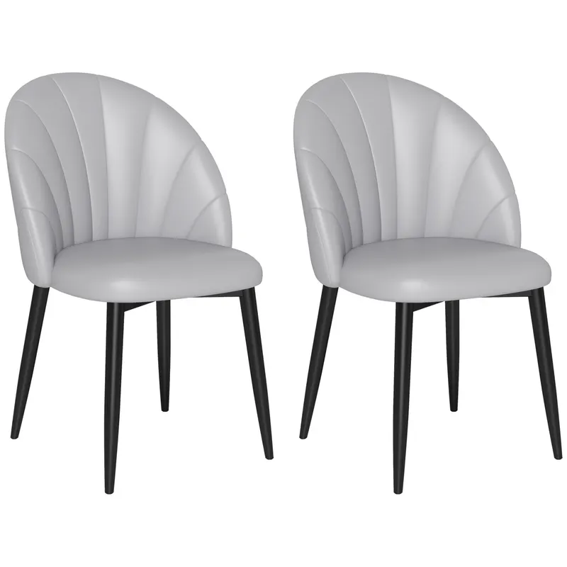 HOMCOM Set 2 Scaune din Piele Ecologică cu Picioare din Oțel și Spătar în Formă, 52x54x79 cm, Gri Deschis | Romania