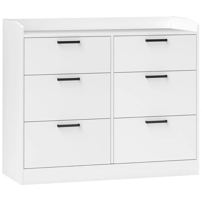 HOMCOM Comodă cu 6 Sertare, Margini Înălțate și Mânere în Formă de U, 110x40x88 cm, Alb | Romania