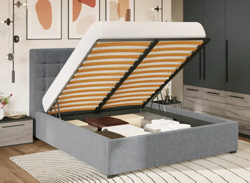 Set Mobila Dormitor Noce T1 cu Pat Tapitat — imaginea 3