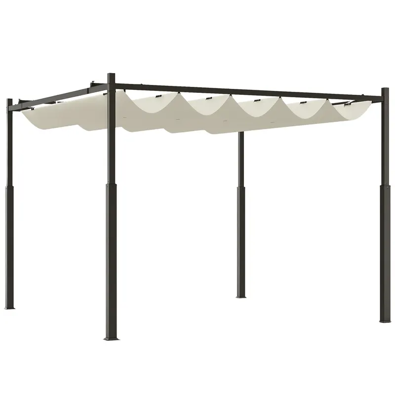 Outsunny Pergolă Pavilion cu Acoperiș Retractabil Rezistent la Apă, Culoare, 298x298x230 cm, Alb Crem | Romania