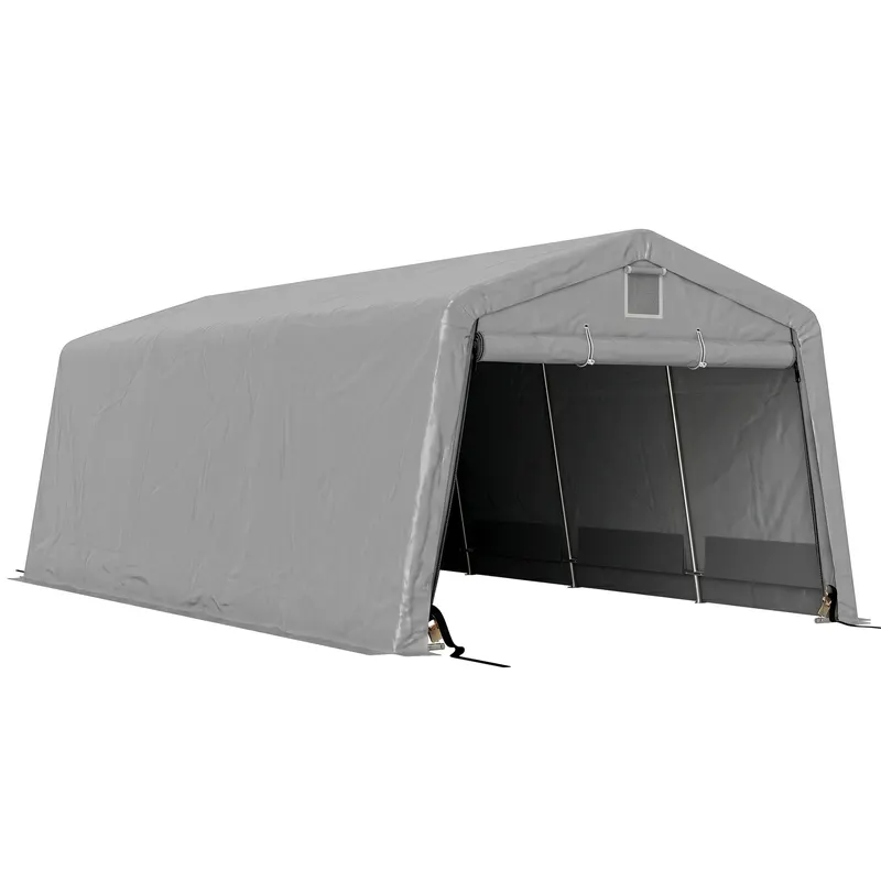 Outsunny Garaj Portabil, Carport Rezistent, Cort tip Garaj cu Copertină și 2 Ferestre de Ventilație și Ușă, 6.2x3.3x2.4 m, Gri | Romania