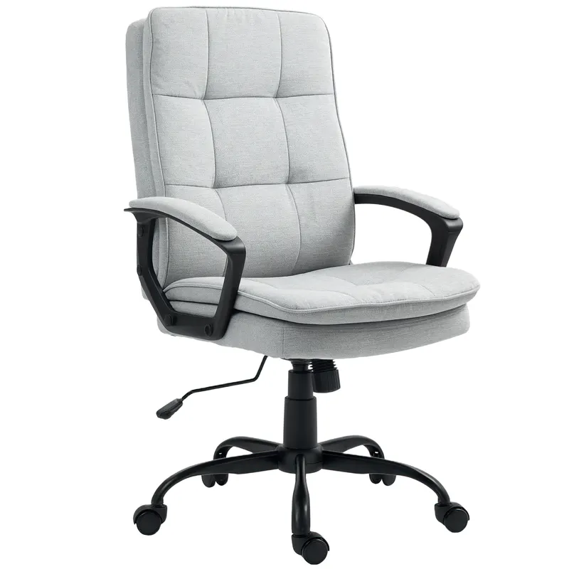 HOMCOM Scaun de Birou Ergonomic cu Spătar Înalt, Înălțime Reglabilă, Funcție de Leagăn și Brațe, 63x70x102-112 cm, Gri | Romania