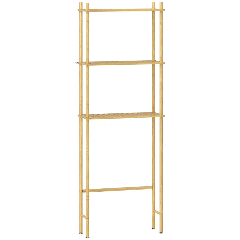 HOMCOM Unitate de Depozitare Deasupra Toaletei din Bambus cu 3 Rafturi, 63,5x25,5x181 cm, Lemn Natural | Romania