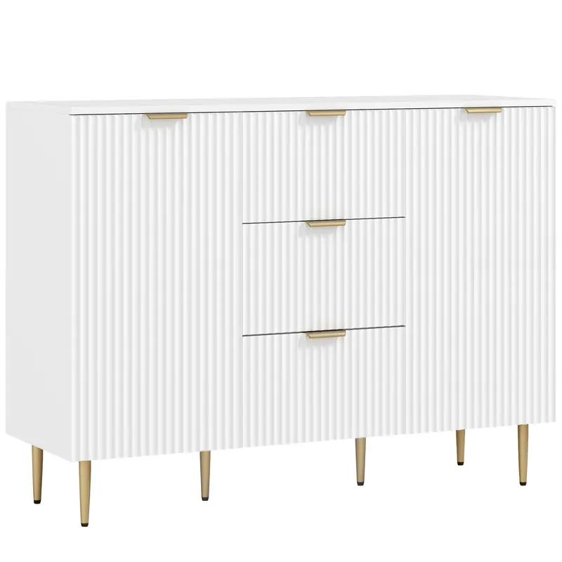 HOMCOM Dulap de Depozitare pentru Bucatarie cu 3 Sertare, Rafturi Reglabile și Picioare Metalice, 120x40x89,5 cm, Alb | Romania