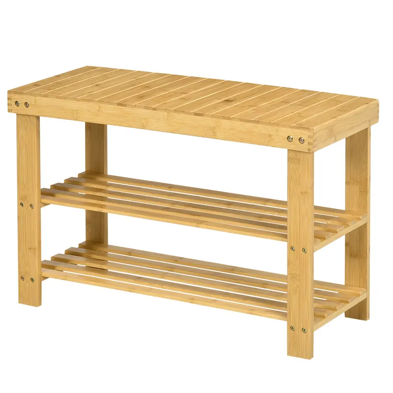 HOMCOM Pantofar tip Băncuță pentru Hol cu 3 Niveluri, 70x28x45 cm, Lemn natural | Romania