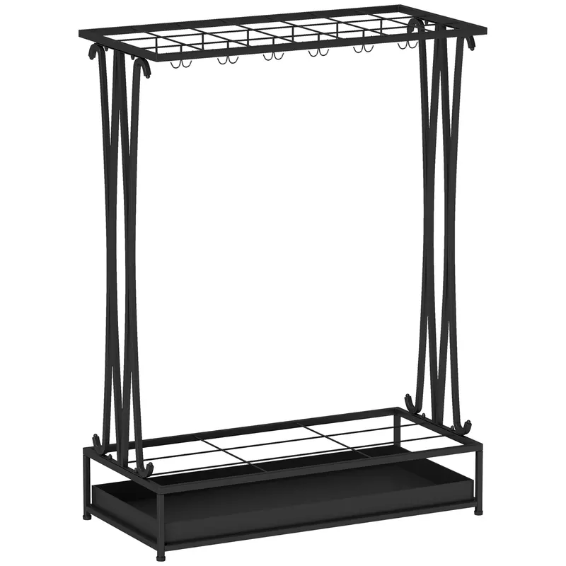 HOMCOM Suport pentru Umbrele din Oțel cu Tavă de Scurgere Detașabilă, 50x24x68 cm, Negru | Romania