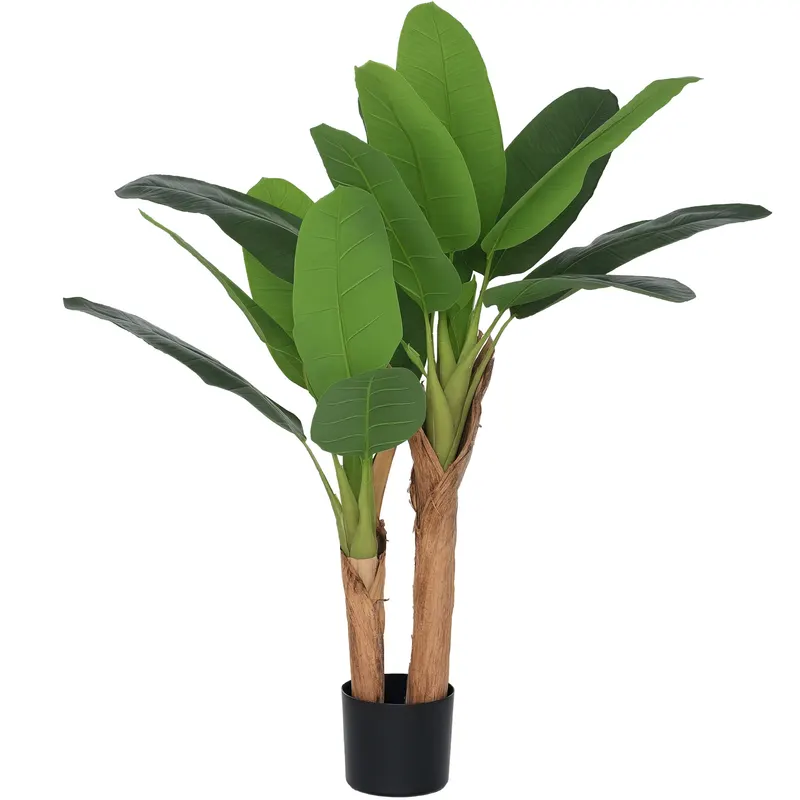 HOMCOM Plantă Artificială de Bananier cu Ghiveci, 2 Trunchiuri și 15 Frunze, Ø17x120 cm, Verde | Romania