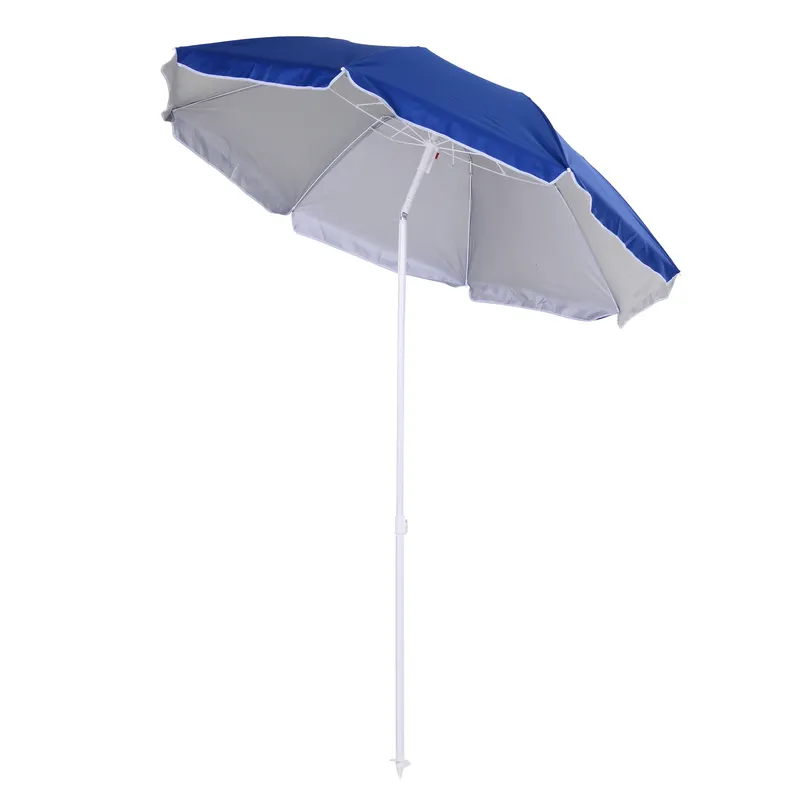 Outsunny Umbrelă de Plajă cu Acoperiș Înclinabil, Geantă de Transport și Design în 3 Secțiuni, Ø1.6x2.05 m, Albastru | Romania