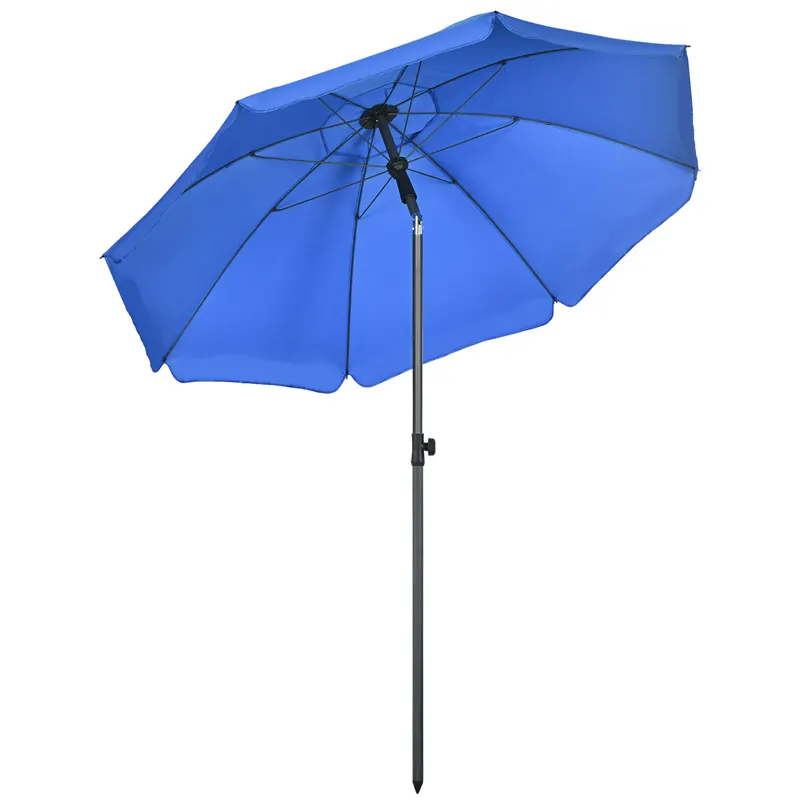 Outsunny Umbrelă de Soare pentru Plajă cu Tetieră care se Înclină la 45° și Design în 2 Secțiuni, Ø180x209 cm, Albastru | Romania