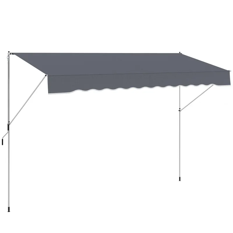Outsunny Copertină Retractabilă cu Braț Pliabil, 400x120 cm, Gri Închis | Romania