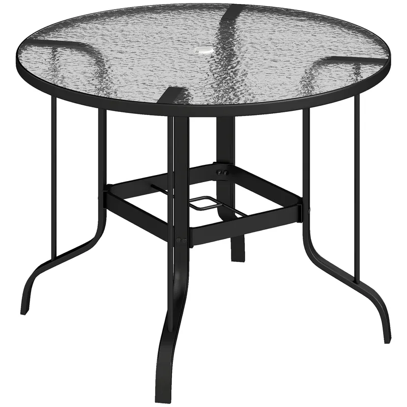 Outsunny Masă Rotundă de Grădină pentru Maxim 4 Persoane cu Gaură pentru Umbrelă, Ø96,5x71 cm, Negru | Romania