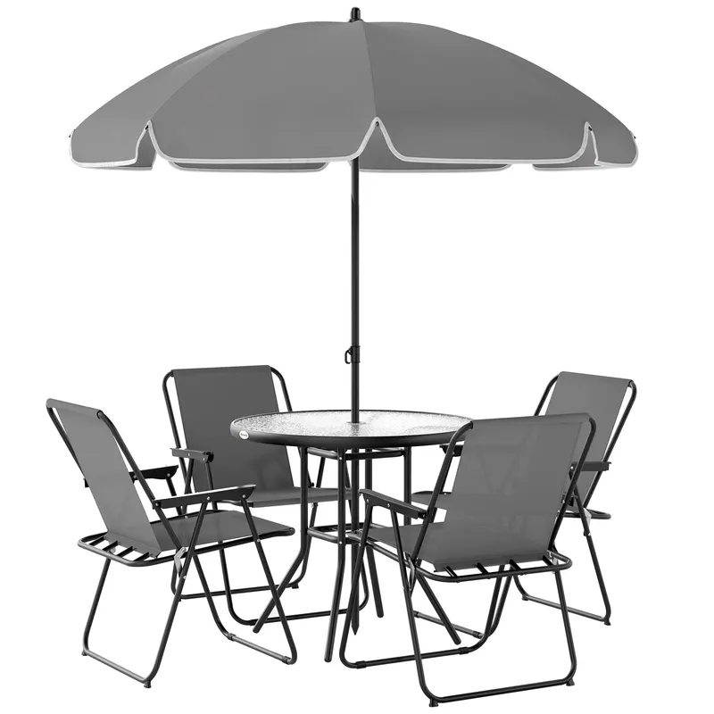 Outsunny Set de Mobilier de Grădină din 6 Piese cu Umbrelă de Soare, Masă și Scaune Pliante, Ф80x70 cm, Gri | Romania