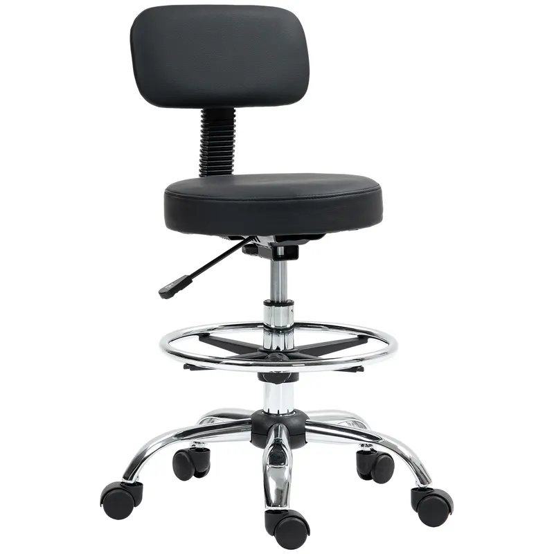 HOMCOM Scaun Rotativ la 360° și Reglabil pe Înălțime cu Suport pentru Picioare, 52x52x78-92 cm, Negru | Romania