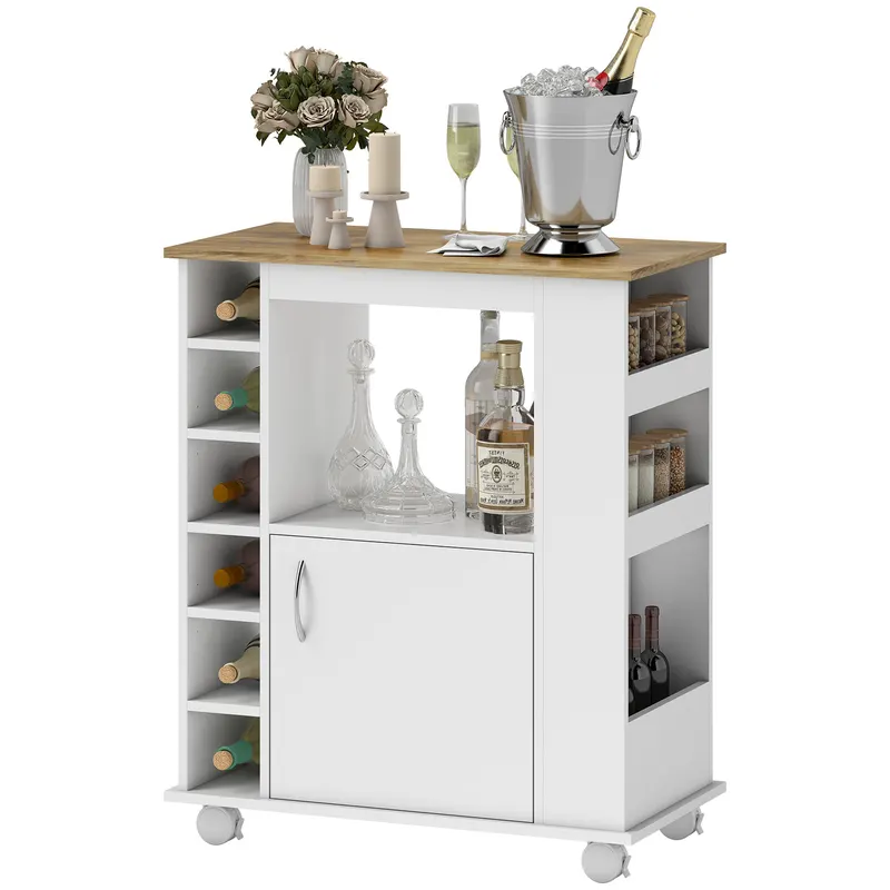 HOMCOM Cărucior de Bucătărie cu Dulăpior, 6 Compartimente de Depozitare și 3 Rafturi Laterale, 75x39.5x88 cm, Alb | Romania