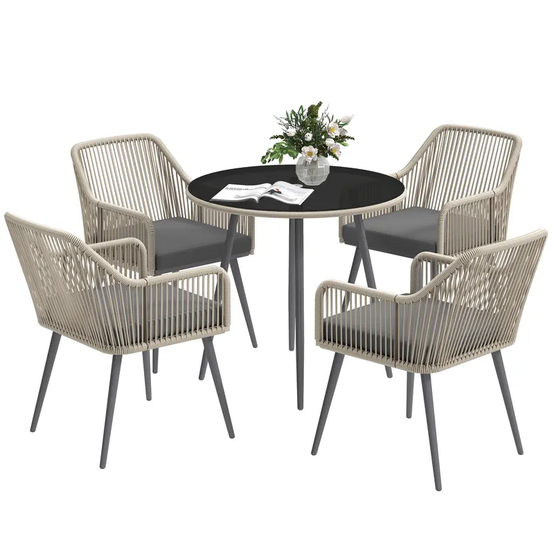 Outsunny Set Mobilier de Grădină cu Masă Rotundă și 4 Scaune, 54x65x80 cm, Maro Deschis | Romania