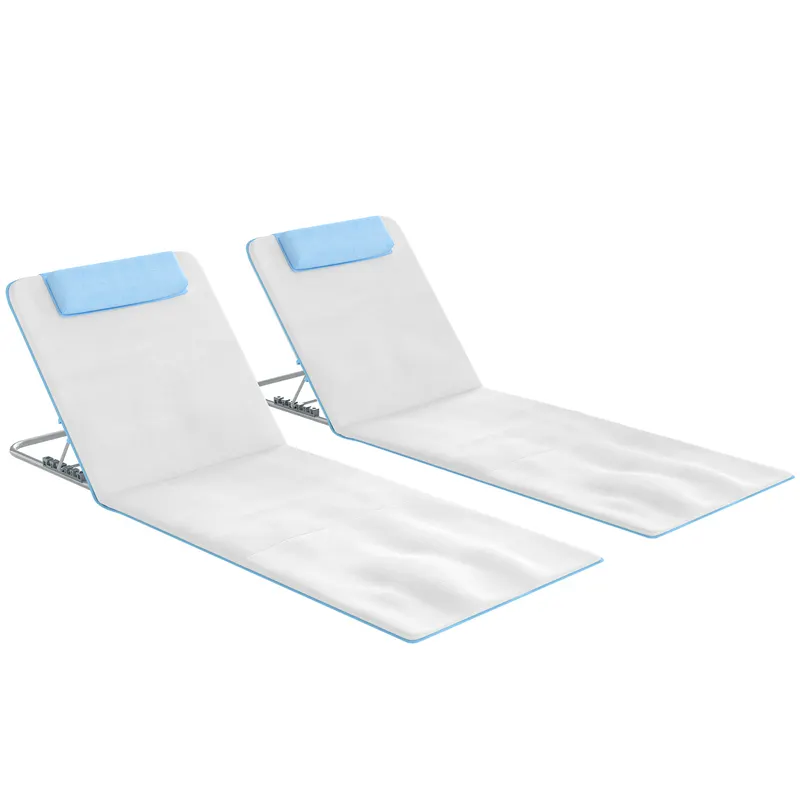 Outsunny Set 2 Șezlonguri de Plajă Pliabile cu Tetieră, Spătar Reglabil și Husă pentru Transport, 134x48x33-43 cm, Bej | Romania