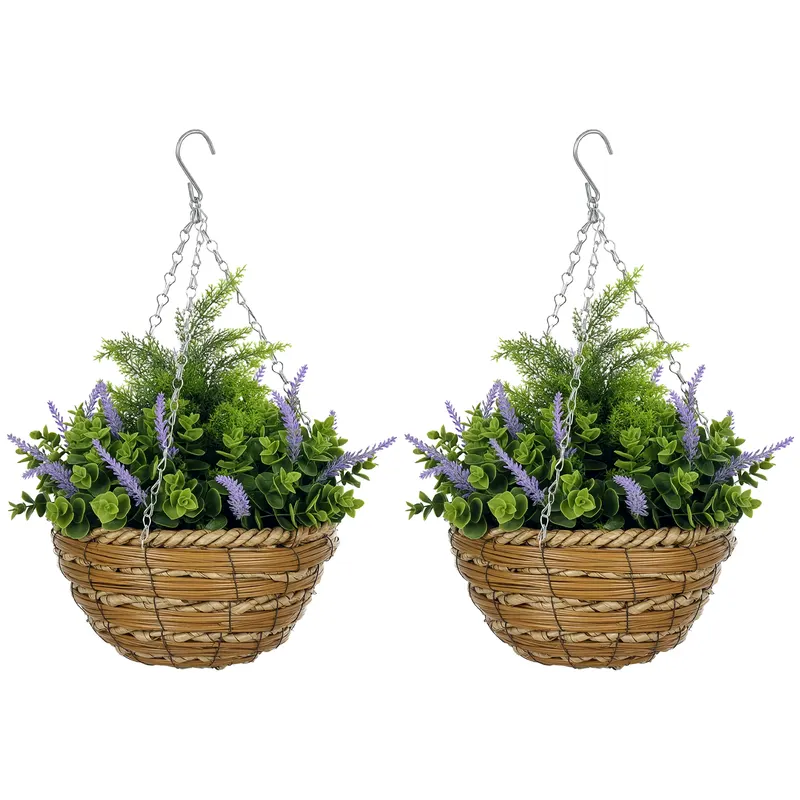 Outsunny Set 2 Plante Artificiale de Lavandă cu Ghiveci și Cârlig, Ø25x34 cm, Verde și Violet | Romania