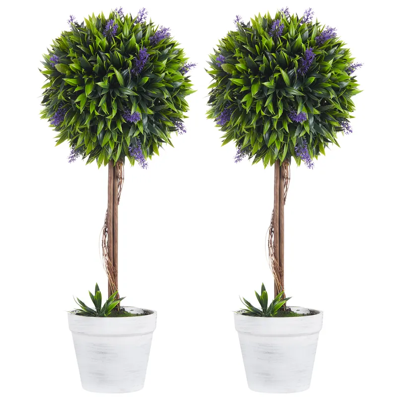 HOMCOM Set 2 Plante Artificiale Sferice cu Flori de Lavandă şi Vas, Ø24x60 cm, Verde | Romania