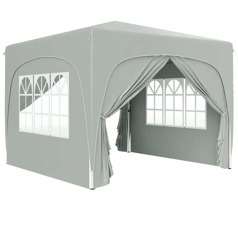 Outsunny Pavilion Pliabil cu Ferestre Laterale și Geantă de Transport, 300x300x273 cm, Gri Deschis | Romania