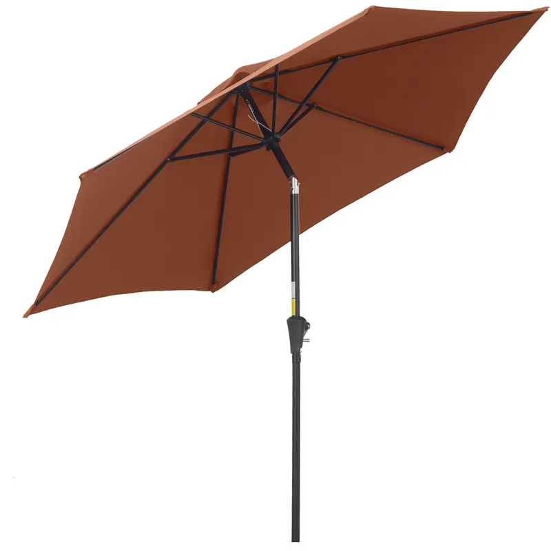 Outsunny Umbrelă de Grădină Înclinabilă cu Manivelă și 6 Spițe din Aluminiu, 2.6x2.35 m, Cafeniu | Romania