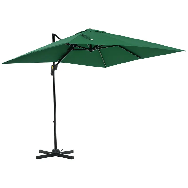 Outsunny Umbrelă de Grădină cu Manivelă, Rotire la 360°, Orificii de Ventilație și Parasolar Reglabil, 2.5x2.5 m, Verde | Romania
