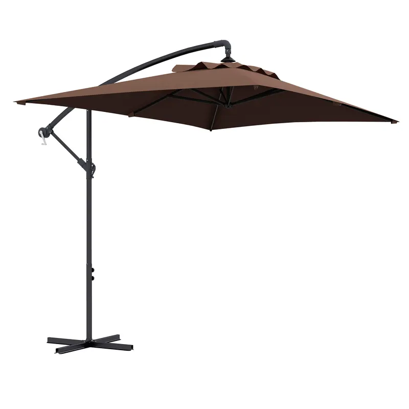 Outsunny Umbrelă Suspendată cu Orificii de Ventilaţie, Bază în Cruce şi Manivelă, 3x2 m, Maro | Romania