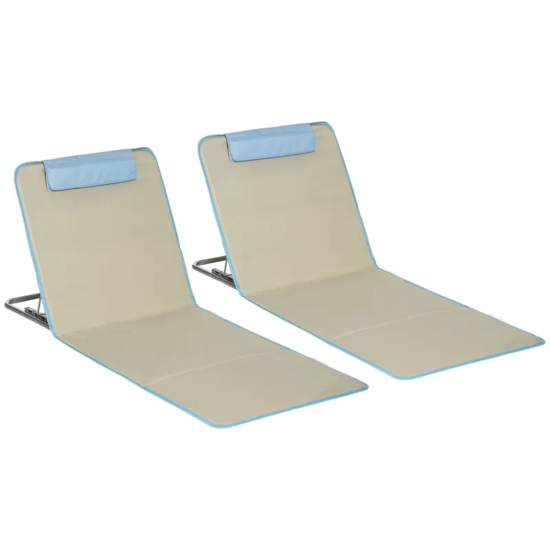 Outsunny Set 2 Șezlonguri cu Spătar Reglabil pe 5 Niveluri, Tetieră și Geantă de Transport, 124x53x35-45 cm, Bej | Romania