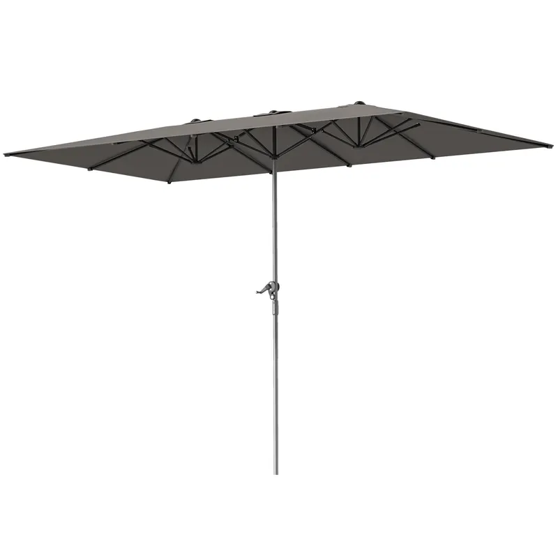 Outsunny Umbrelă Dublă de Grădină cu Manivelă și 12 Spițe din Aluminiu și Poliester, 4.5x2.6 m, Gri Închis | Romania