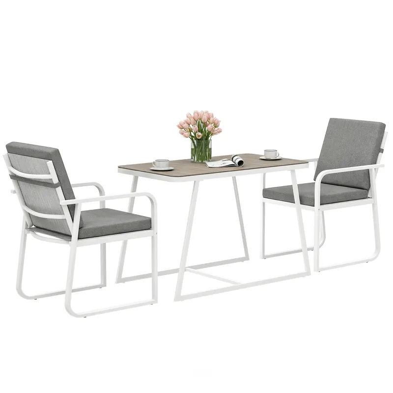 Outsunny Set de Grădină cu Masă și Scaune cu Perne Detașabile, Blat din Sticlă și Cadru din Oțel, 108x60x72 cm, Alb | Romania
