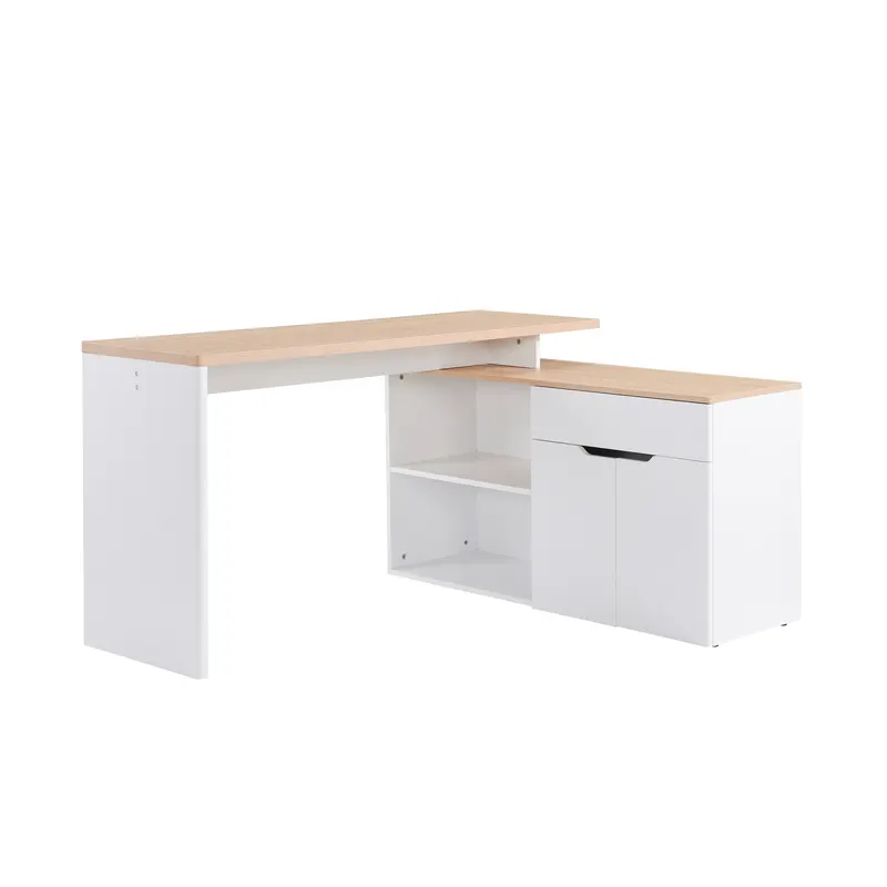 HOMCOM Birou cu Blat Extensibil pentru PC și Bibliotecă, 140x117x76 cm, Alb | Romania