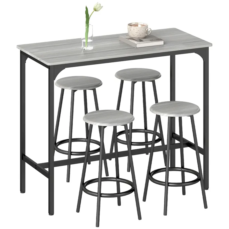 HOMCOM Set Masă de Bar și 4 Scaune cu Suport pentru Picioare, 110x50x89.5 cm, Gri | Romania