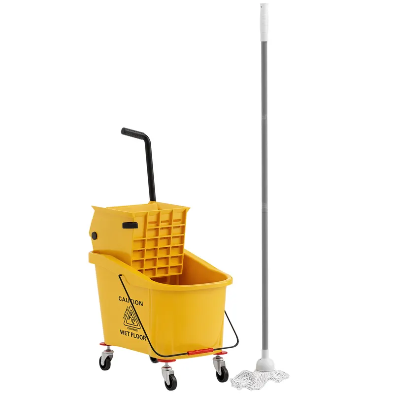 HOMCOM Cărucior de Curățenie Profesional de 36L cu Găleată pentru Mop, Storcător și Mâner, 55x37x65 cm, Galben | Romania